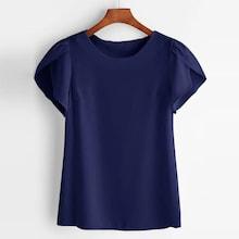 Romwe Plus Petal Sleeve Solid Blouse