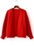 Romwe Red Open Front Drop Shoulder Ribbed Chunky Sweater Coat
