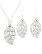 Romwe Costume Silver Plated Simple Leaf Necklace Earrings Set