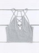 Romwe Caged Back Crisscross Plunging Halter Top