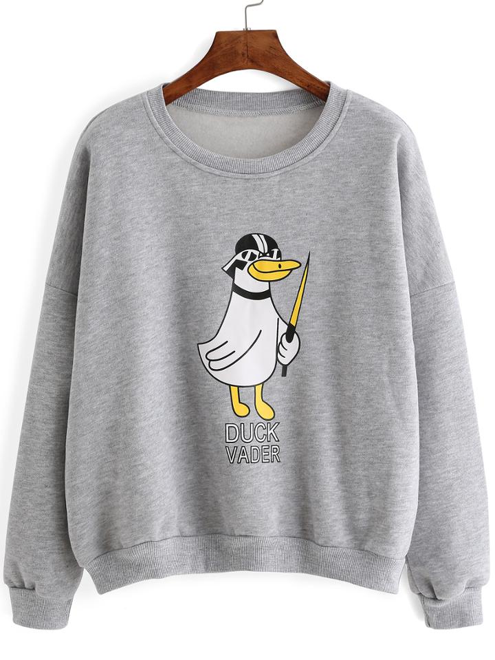 Romwe Dropped Shoulder Seam Duck Print Thicken Sweatshirt