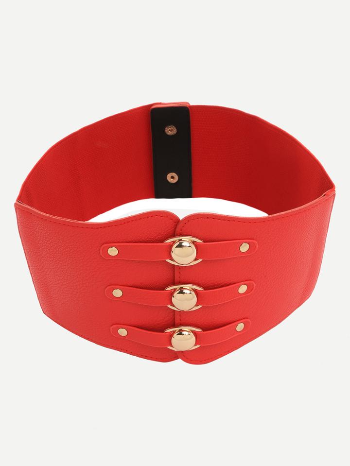 Romwe Red Fashionable Elasticated Metal Wide Belt
