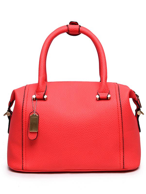 Romwe Embossed Faux Leather Structured Bag - Red