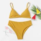 Romwe Adjustable Straps Top With High Leg Bikini Set