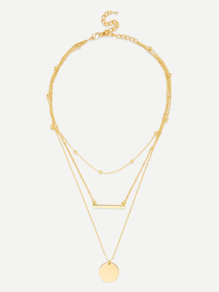 Romwe Round & Bar Pendant Link Necklace