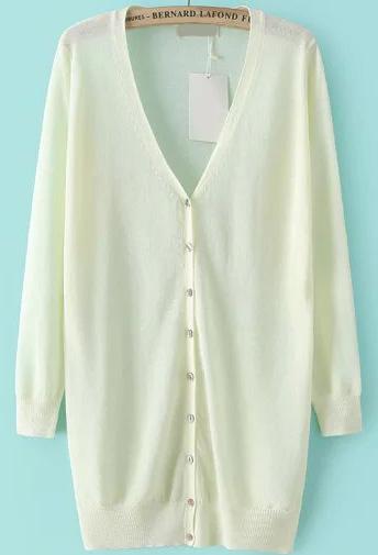 Romwe V Neck With Buttons Knit Pale Yellow Cardigan