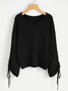 Romwe V-neckline Shirred Sleeve Sweater