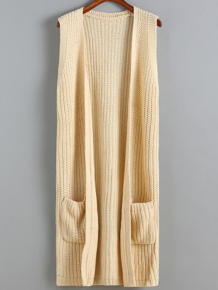 Romwe Pockets Apricot Sweater Vest