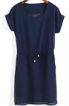 Romwe Short Sleeve Cuffed Navy Dress