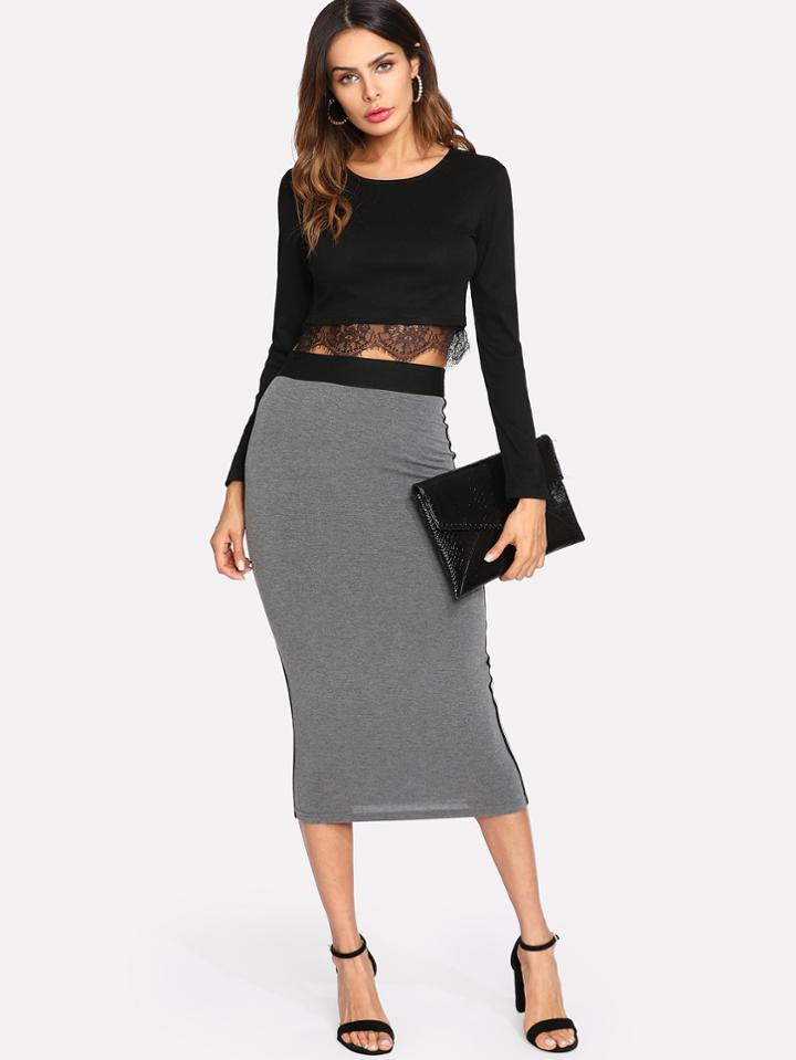Romwe Striped Side Contrast Waist Skirt