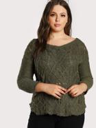 Romwe Distressed Frayed Hem Knitted Sweater Olive