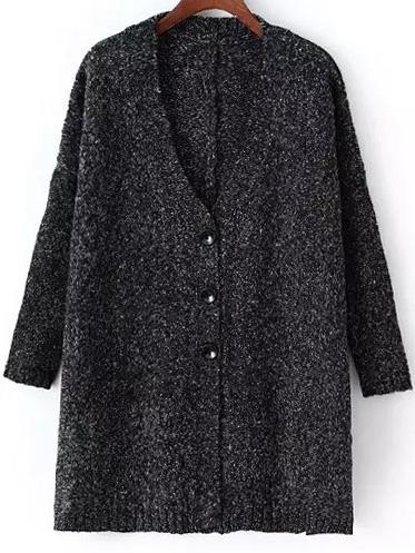 Romwe Dip Hem Slit Side Buttons Black Cardigan