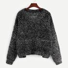 Romwe Drop Shoulder Marled Knit Fuzzy Sweater