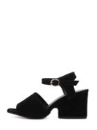 Romwe Black Peep Toe Buckle Strap Chunky Sandals