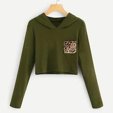 Romwe Leopard Panel Pocket Hooded Tee