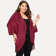 Romwe Plus Fringe Hem Batwing Sleeve Cardigan