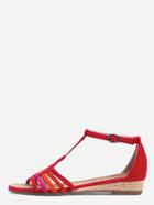 Romwe Faux Suede Caged T-strap Sandals - Red