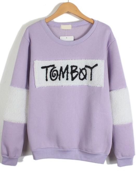 Romwe Letter Pattern Flocked Loose Sweatshirt