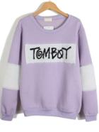Romwe Letter Pattern Flocked Loose Sweatshirt