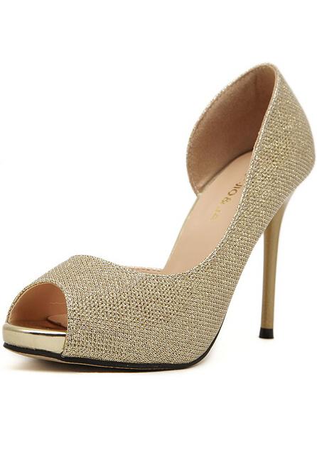 Romwe Gold Side Cutout High Heeled Peep Toe Pumps