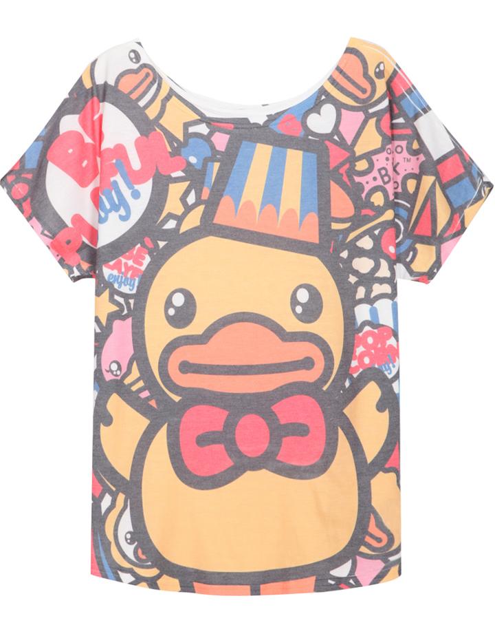 Romwe Cartoon Duck Print T-shirt