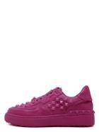 Romwe Hot Pink Round Toe Plastic Rivet Lace Up Sneakers