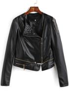 Romwe Studded Beaded Zipper Pu Slim Jacket