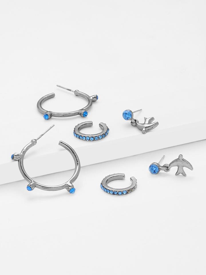Romwe Bird & Hoop Design Earring Set 3pairs