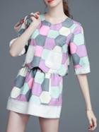 Romwe Multicolor Color Block Top With Skirt