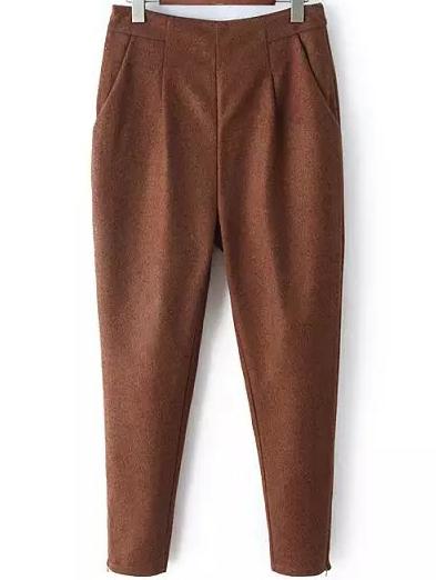 Romwe Women Zipper Brown Pant