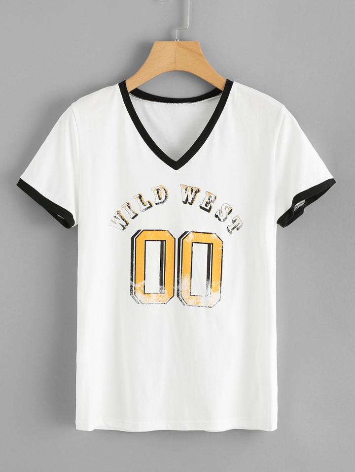 Romwe Varsity Print Ringer Tee