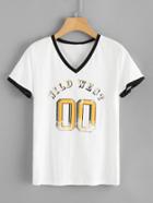 Romwe Varsity Print Ringer Tee