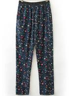 Romwe Navy Elastic Waist Star Print Pant
