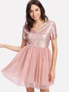 Romwe Open Back Sequin Bodice Dress