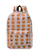 Romwe Allover Emoticons Print Canvas Backpack