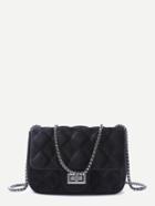 Romwe Black Velvet Meander Pattern Quilted Crossbody With Chain Strap