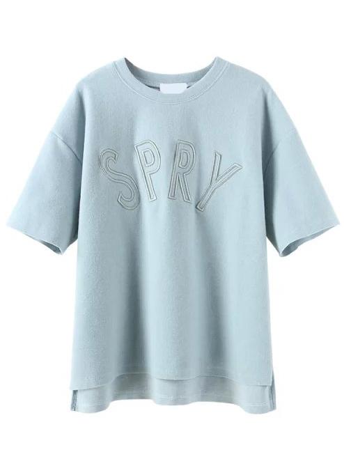 Romwe Dip Hem Letter Embroidered Blue T-shirt
