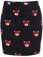 Romwe Bear Print Skinny Skirt