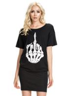 Romwe Skeleton Hand Print Loose T-shirt