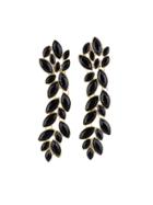 Romwe Black Delicate Vivid Leaf Shape Long Drop Earring