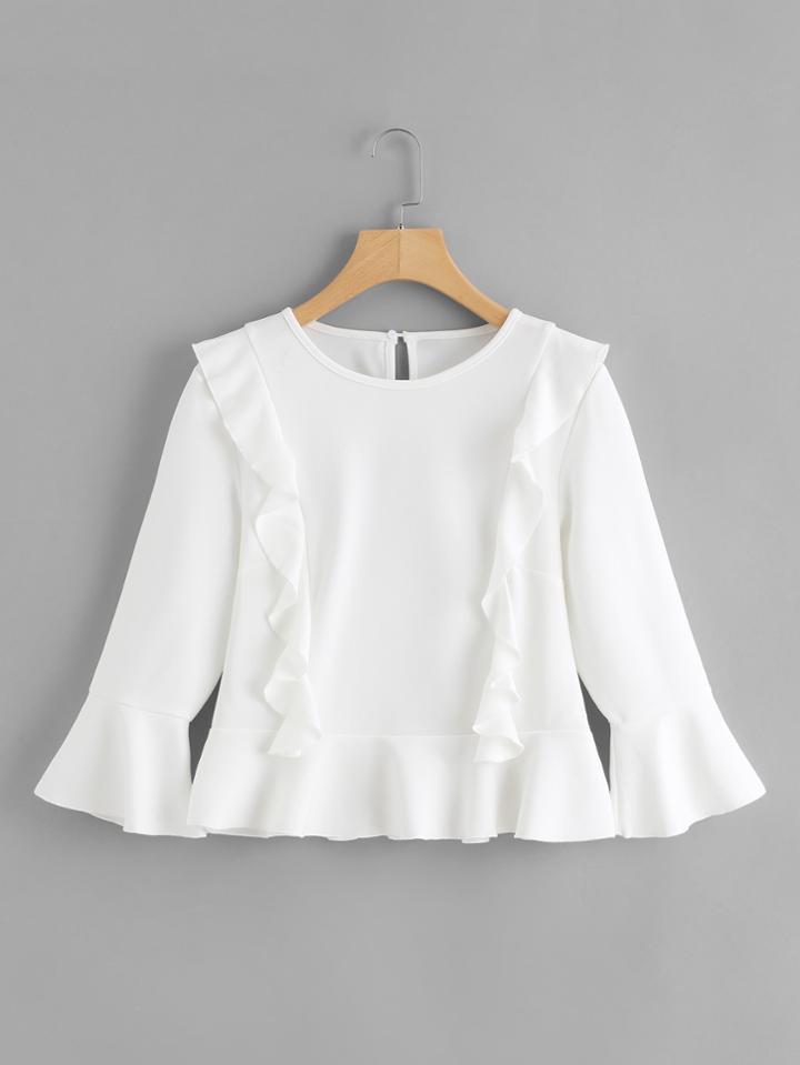 Romwe Ruffle Trim Keyhole Back Tee