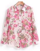 Romwe Lapel With Buttons Florals Blouse