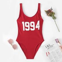 Romwe Letter Print Low Back One Piece Swimsuit