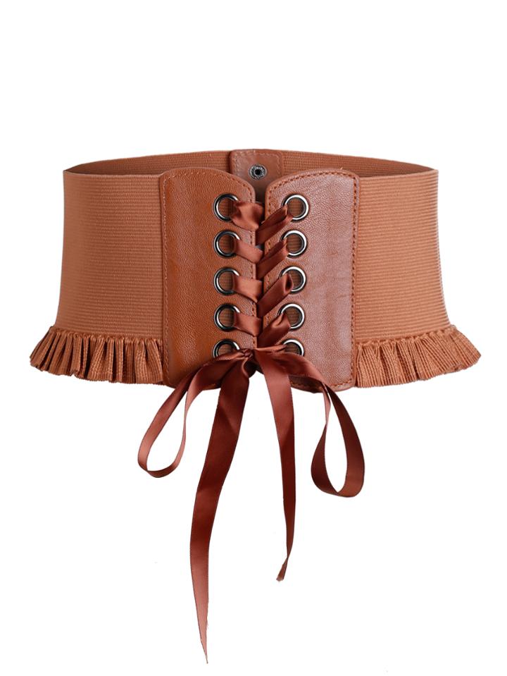 Romwe Frill Trim Eyelet Lace Up Corset Belt