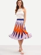 Romwe Multicolor Geometric Print Midi Chiffon Skirt
