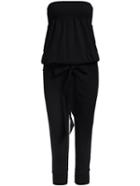 Romwe Black Strapless Tie-waist Slim Jumpsuit