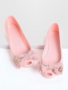 Romwe Pink Bow Embellished Peep Toe Ballet Flats