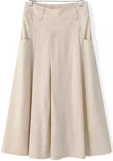 Romwe Elastic Waist With Pockets Nude Skirt