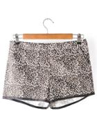 Romwe Brown Pockets Contrast Piping Leopard Shorts