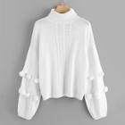 Romwe Pompom Embellished Mixed Knit Jumper